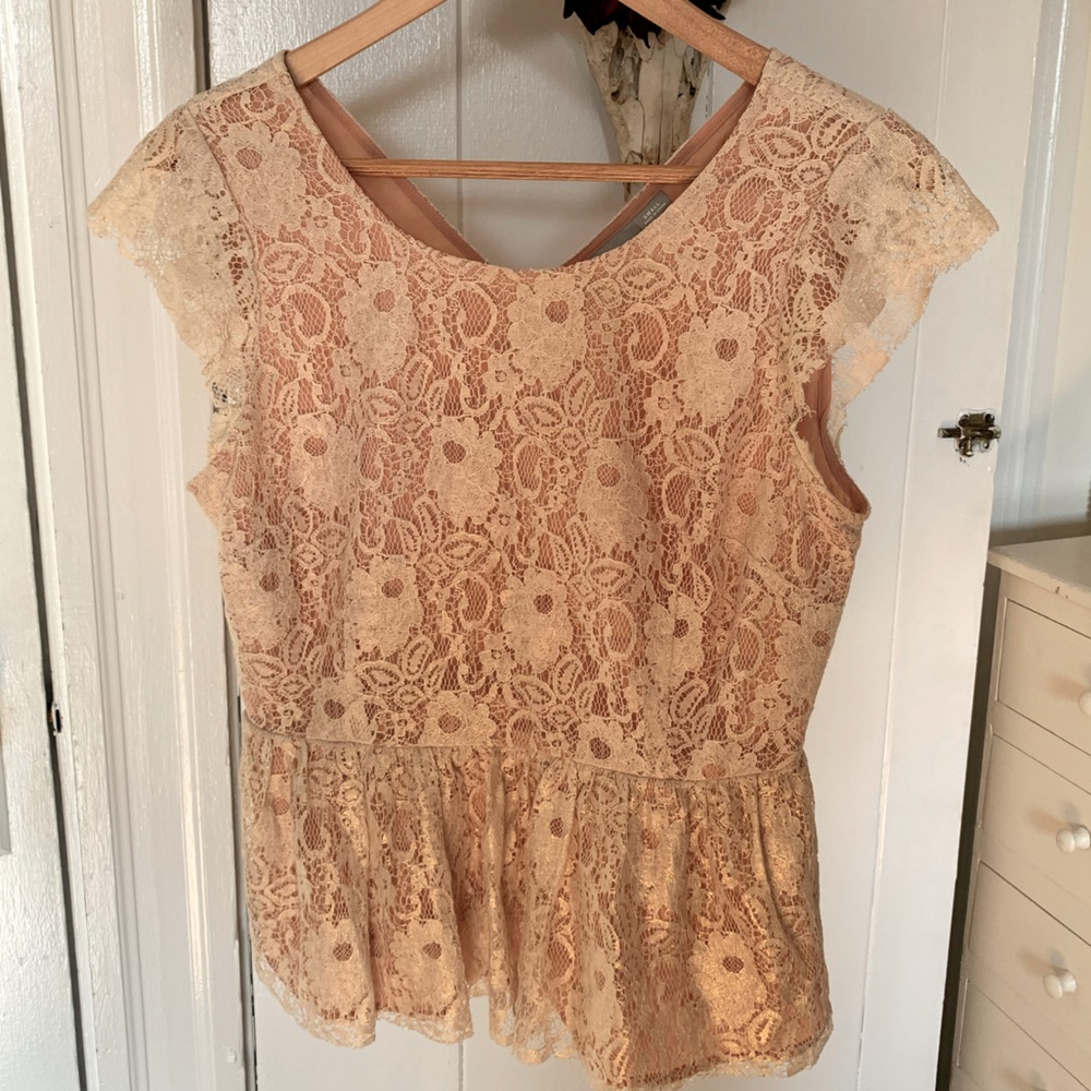 Anthropologie- Maeve Peplum Lace Top